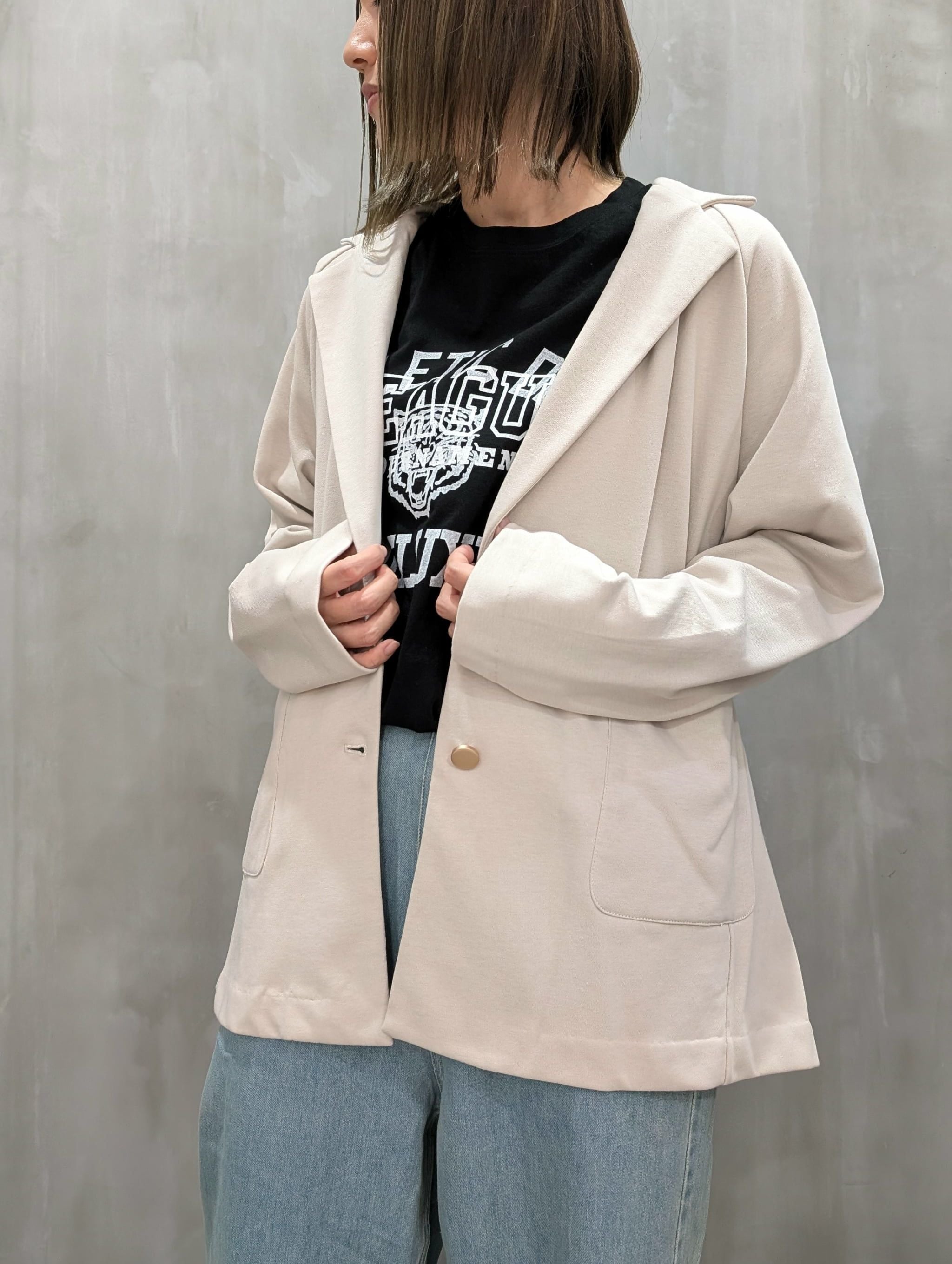 CYANTOKYO ヘリンボーン柄ウール混紡ジャケット シアントーキョー CYAN TOKYO（シアン トーキョー） ダブルフェイス ラグランハーフ