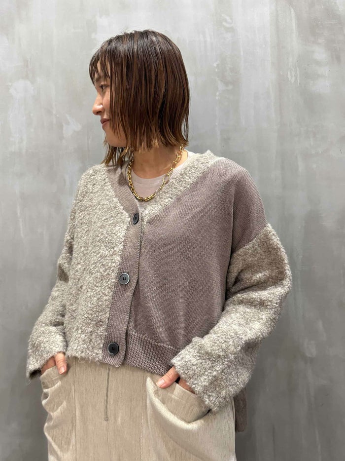 【20%OFFセール】ayane(アヤン)|異素材ドッキングカーディガン|875828