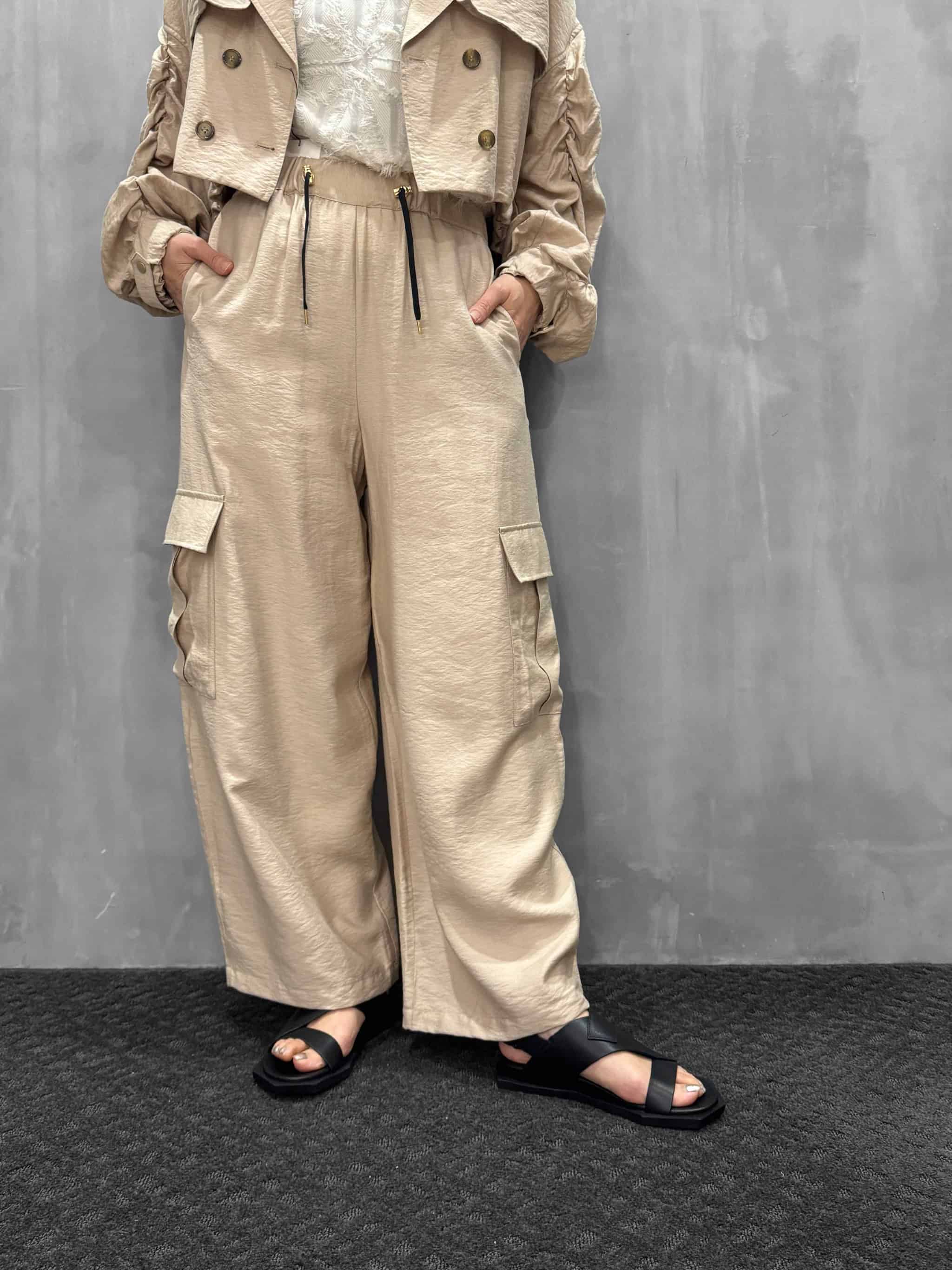 trois（トロワ）｜ワッシャーデシン ワイドカーゴパンツ｜T261-87024