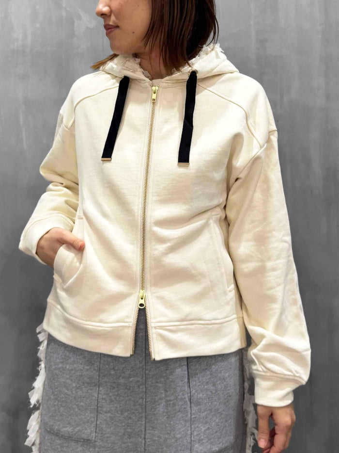 trois(トロワ)|シフォンフリンジレース×裏毛 フーテッドパーカー|T261-82007