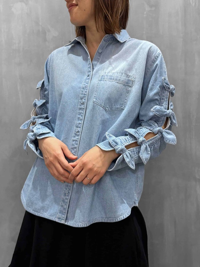 FORFORMO(フォルフォルモ)|Ribbon Sleeve Denim Shirt|726103