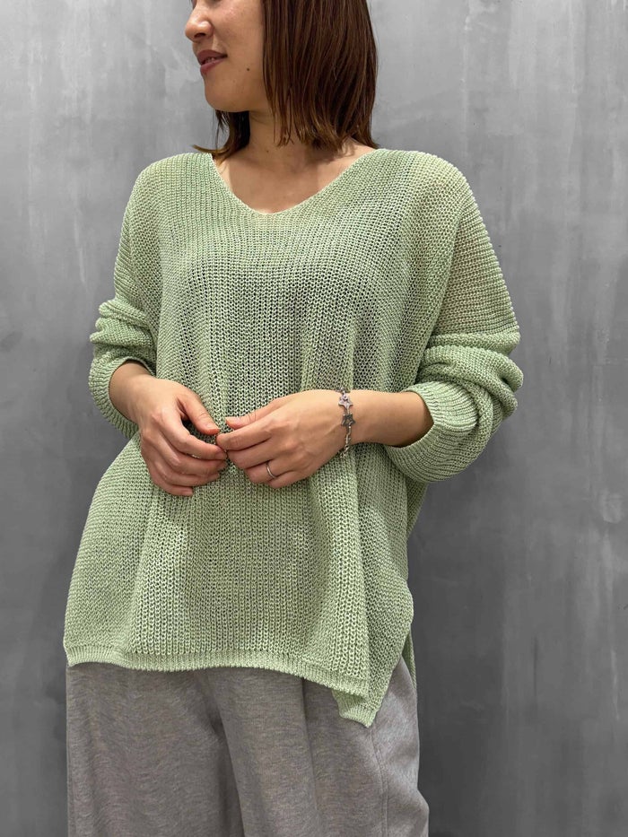 trois(トロワ)|5G畦編みギマコットンUネックプルオーバー|T261-88004