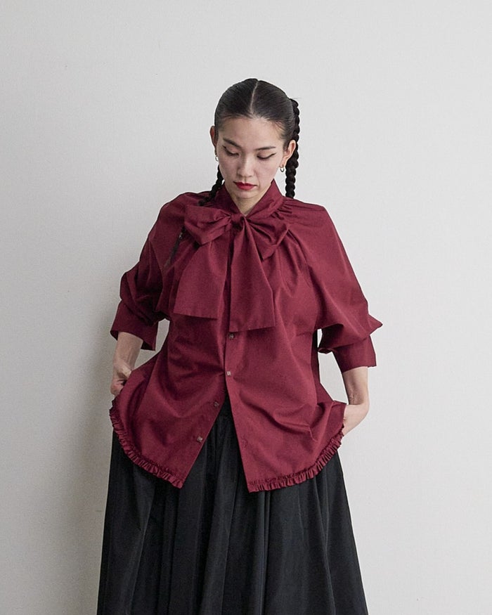 THOMAS MAGPIE(トーマスマグパイ)|T/C Broad Ribbon-Tie Blouse|2263103